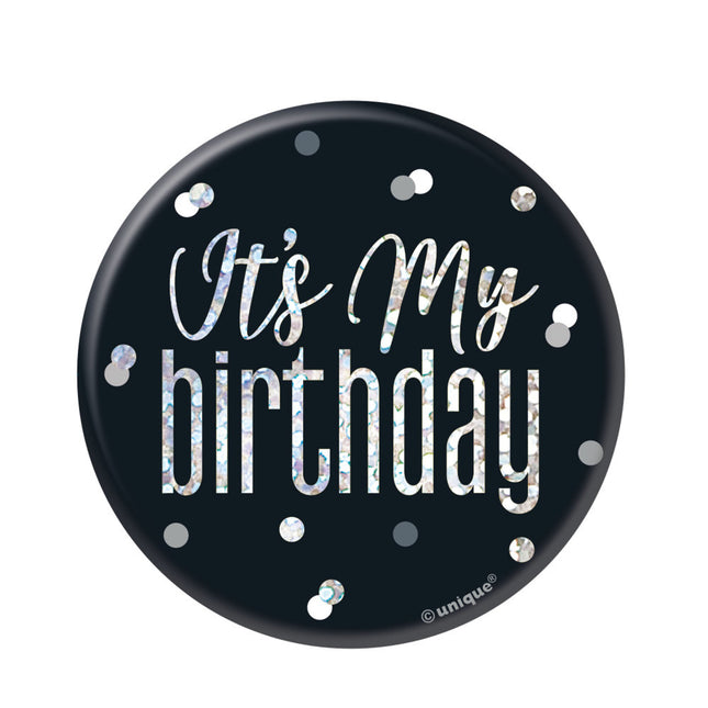 Button It's My Birthday Zwart 7,6cm