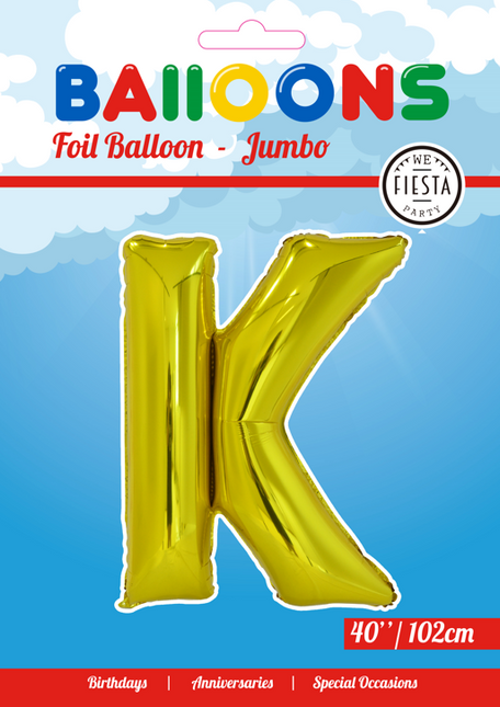 Folie Ballon Letter K Goud XL 102cm leeg