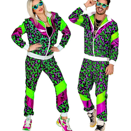 Neon 80S Trainingspak Fout Neon Groen Dierenprint