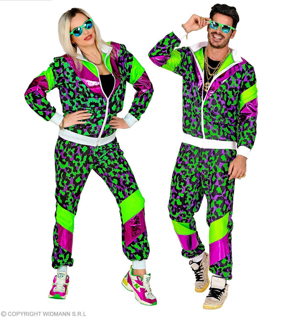 Neon 80S Trainingspak Fout Neon Groen Dierenprint