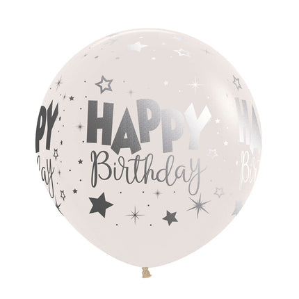 Ballonnen Happy Birthday Fantasy Clear Metallic Ink 61cm 3st