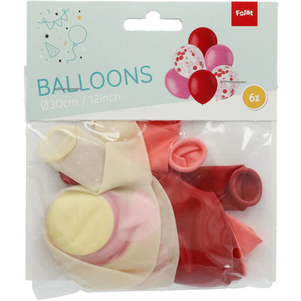 Ballonnen Mix Rood & Roze 30cm 6st