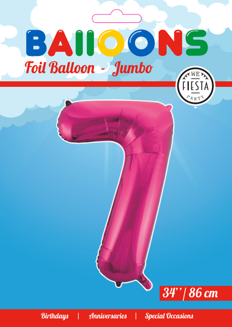 Folie Ballon Cijfer 7 Fuchsia XL 86cm leeg