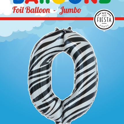 Folie Ballon Cijfer 0 Zebra XL 86cm leeg