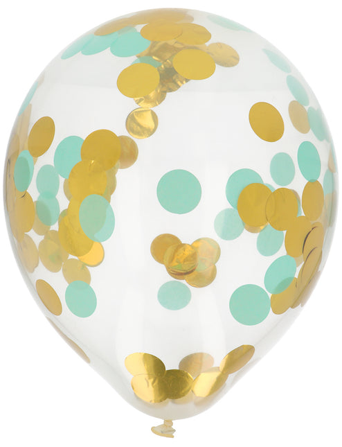 Confetti Ballon Blauw Goud 30cm 4st