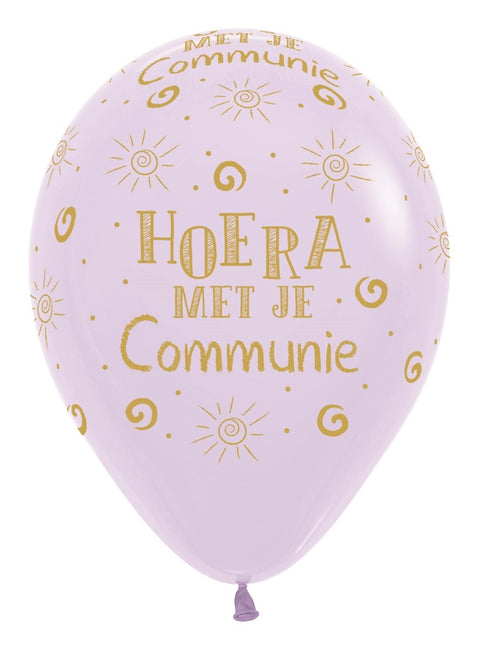 Ballonnen Hoera Met Je Communie Pastel Matte Lilac 30cm 25st