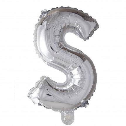 Folie Ballon Letter S Zilver 41cm met Rietje