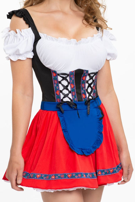 Dirndl Jurk Oktoberfest Rood Blauw Schort