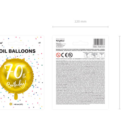 Helium Ballon 70Th Birthday Goud Leeg 45cm