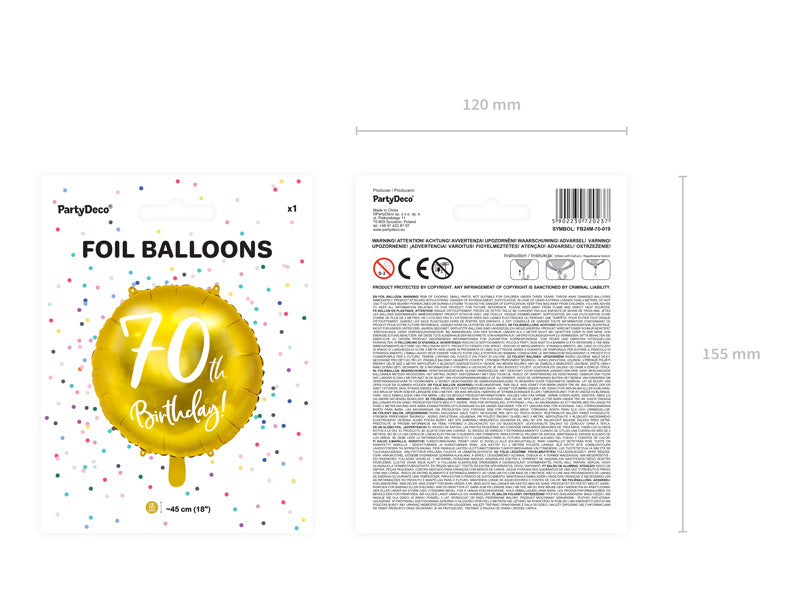 Helium Ballon 70Th Birthday Goud Leeg 45cm