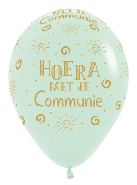 Ballonnen Hoera Met Je Communie Pastel Matte Green 30cm 25st