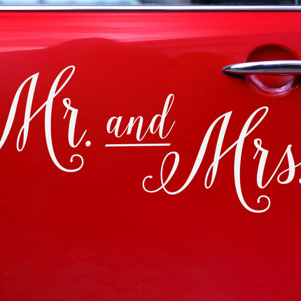 Autosticker Bruiloft Set Mr, and Mrs, 3st