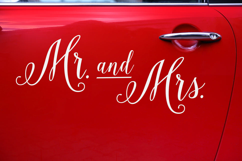 Autosticker Bruiloft Set Mr, and Mrs, 3st