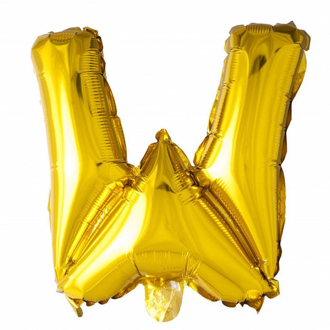 Folie Ballon Letter W Goud 41cm met Rietje