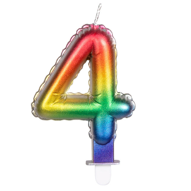 Regenboog Kaars 4 Jaar 8cm