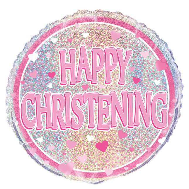 Helium Ballon Happy Christening Roze 45cm leeg