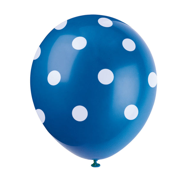 Blauwe Ballonnen Witte Stippen 30cm 6st