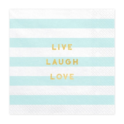 Lichtblauwe Servetten Live Laugh Love 33cm 20st