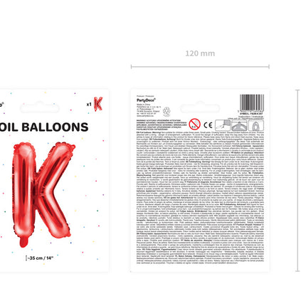 Folie Ballon Letter K Rood Leeg 35cm