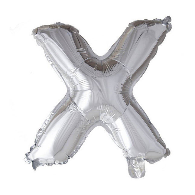 Folie Ballon Letter x Zilver 41cm met Rietje