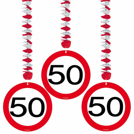 Hangdecoratie 50 Jaar Verkeersbord 75cm 3st