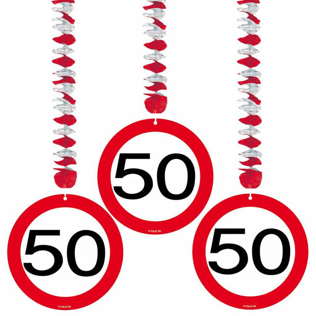 Hangdecoratie 50 Jaar Verkeersbord 75cm 3st