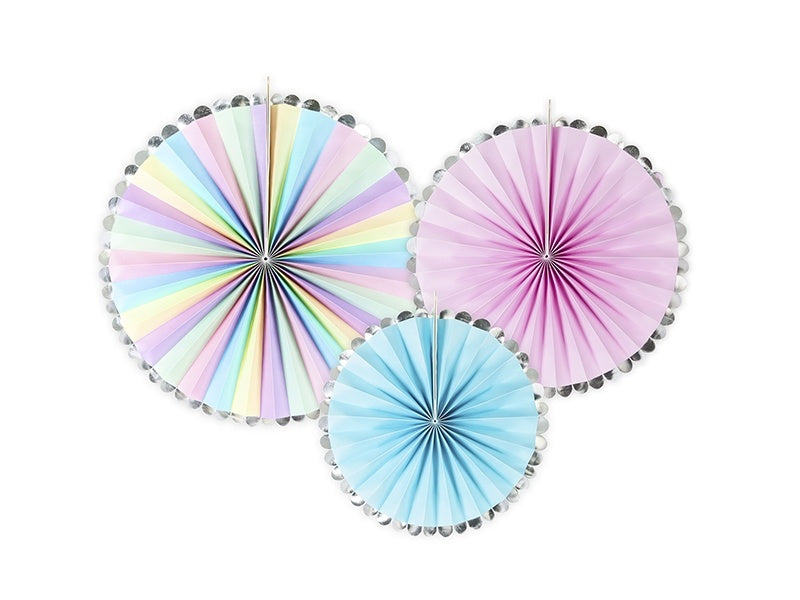 Papieren Waaiers Gekleurd Unicorn Set 21-30cm 3 delig