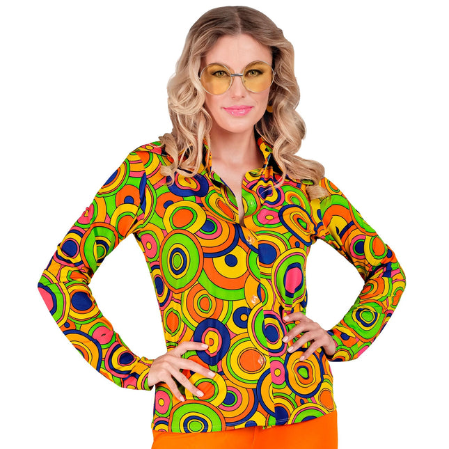 Disco 70S Blouse Gekleurd Dames Retro