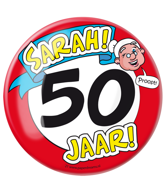 Sarah Button 50 Jaar verkeersbord 10,2cm