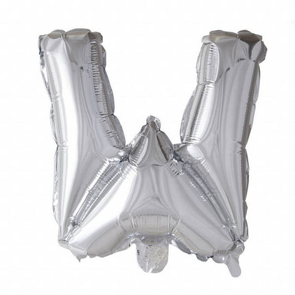 Folie Ballon Letter W Zilver 41cm met Rietje