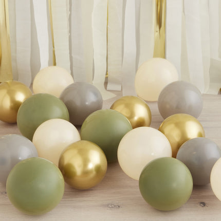 Groen Goud Grijs Beige Ballonnen 13cm 40st