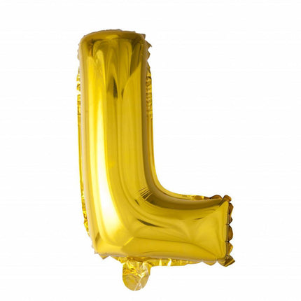 Folie Ballon Letter L Goud 41cm met Rietje