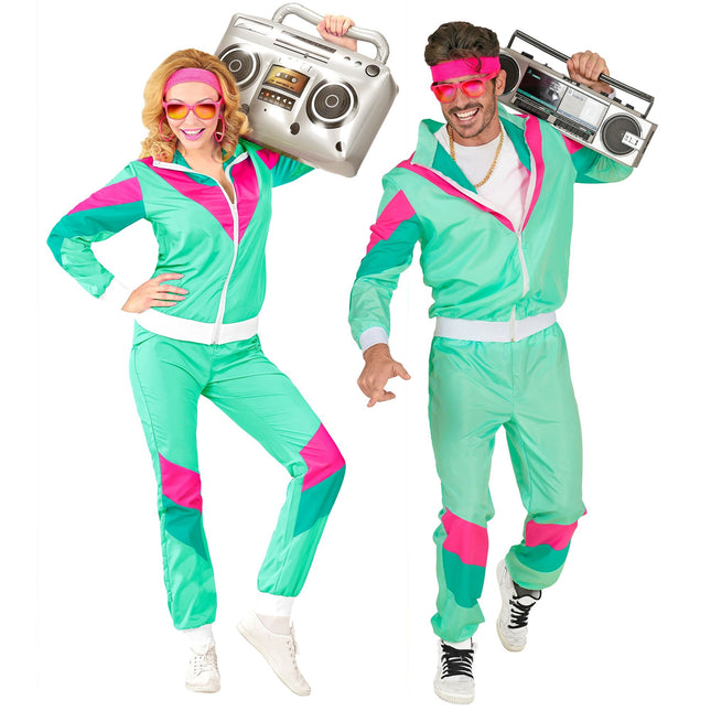 Neon 80S Trainingspak Fout Turquoise