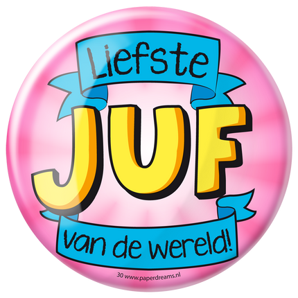 Button Liefste Juf van de Wereld 10,2cm