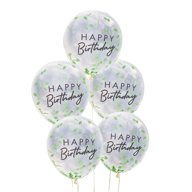 Happy Birthday Confetti Ballonnen Bladeren 30cm 5st