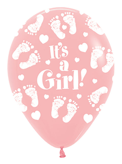 Ballonnen It's a Girl Footprint Pink 30cm 25st