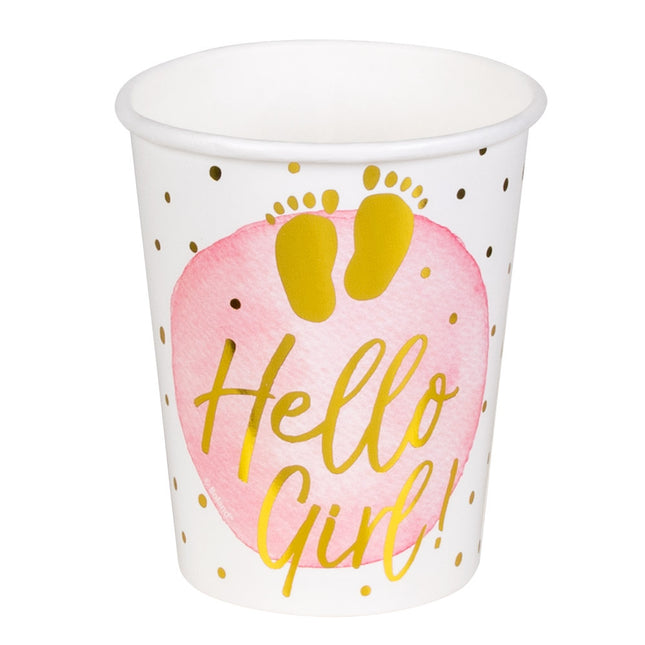 Geboorte Bekers Hello Girl Papier 210ml 10st