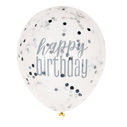 Happy Birthday Ballonnen Confetti Zwart 30cm 6st