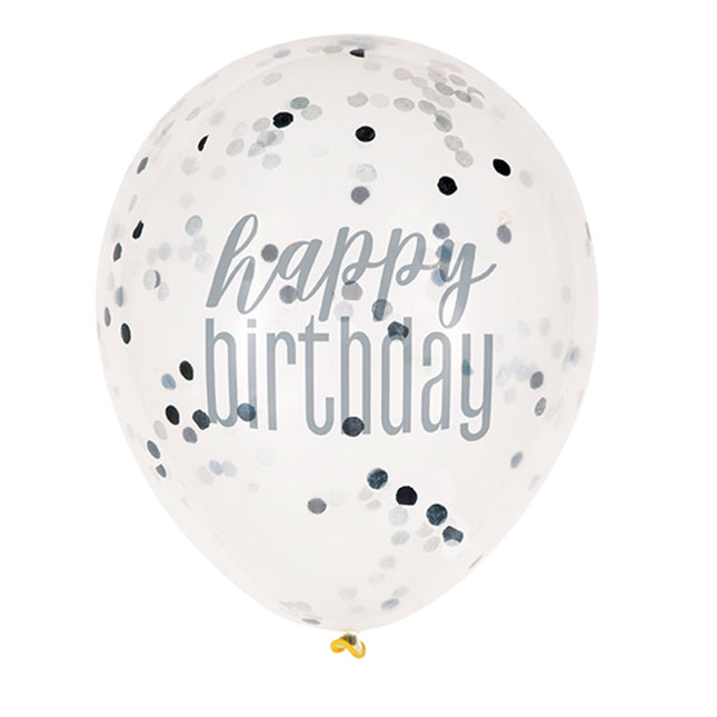 Verjaardag Ballonnen Happy Birthday Confetti Zwart 30cm 6st