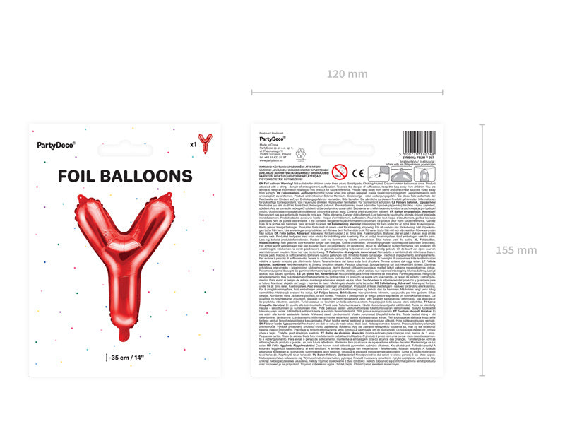 Folie Ballon Letter Y Rood Leeg 35cm