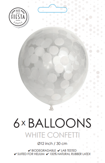 Confetti Ballonnen Wit 30cm 6st