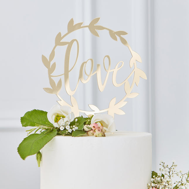 Gouden Taarttopper Love 20cm