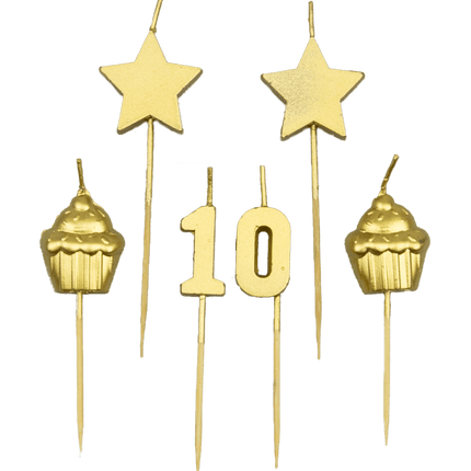 Kaarsjes 10 Jaar Cupcake Goud 17,5cm