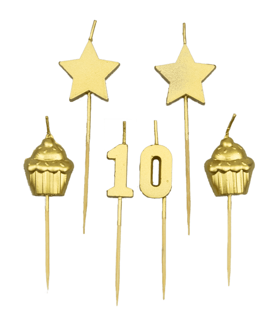 Kaarsjes 10 Jaar Cupcake Goud 17,5cm