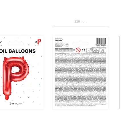 Folie Ballon Letter P Rood Leeg 35cm