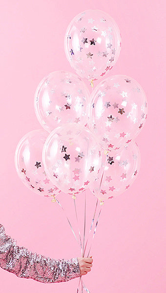 Confetti Ballonnen Zilveren Sterren 30cm 6st