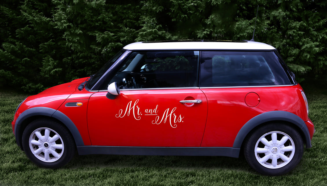 Autosticker Bruiloft Set Mr, and Mrs, 3st