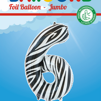 Folie Ballon Cijfer 6 Zebra XL 86cm leeg