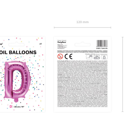 Folie Ballon Letter D Roze Leeg 35cm