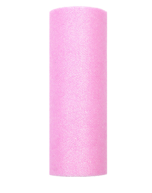 Lichtroze Tule Rol Glitter 15cm 9m